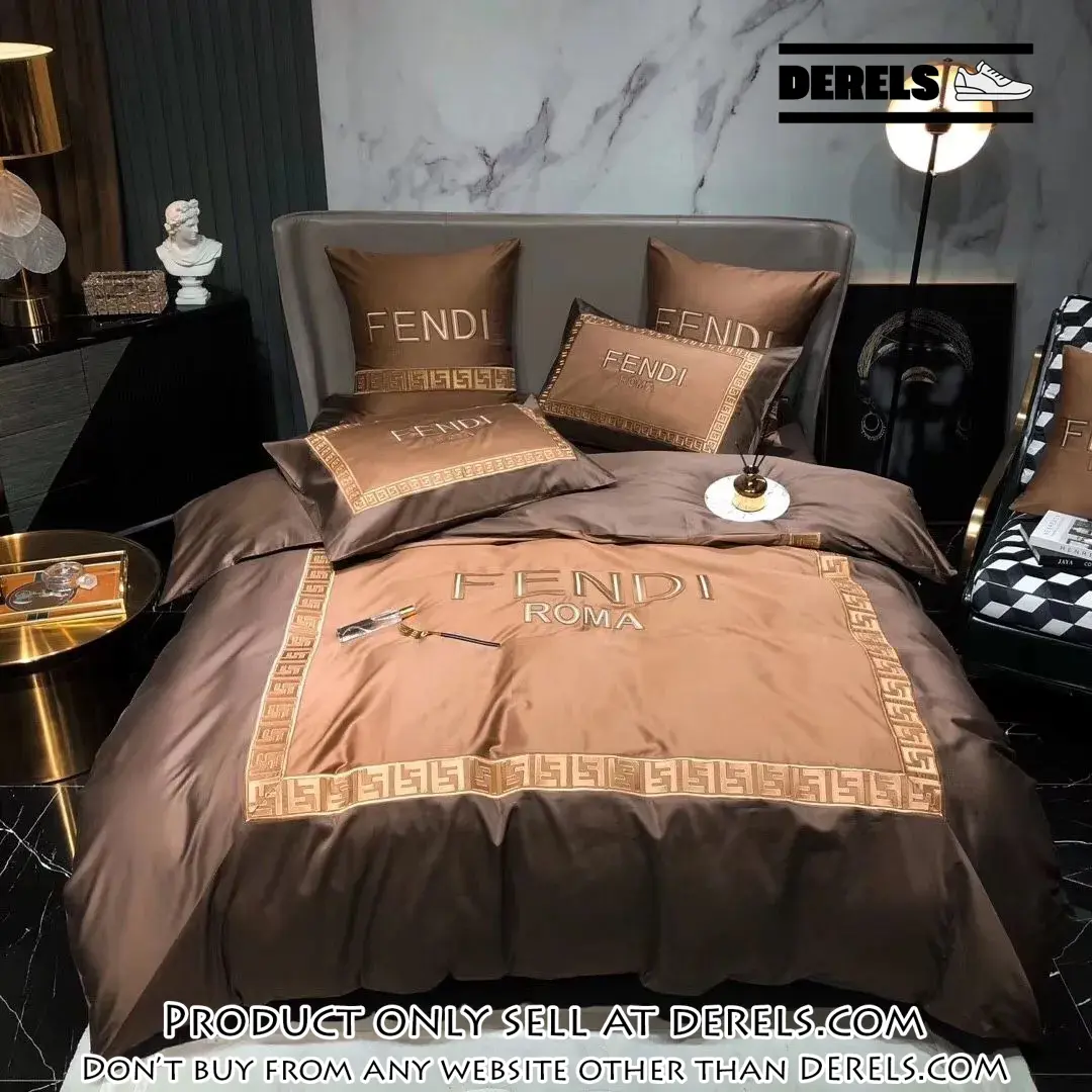 Fendi roma brown luxury brand premium bedding set bedspread duvet cover set home decor dr1252053